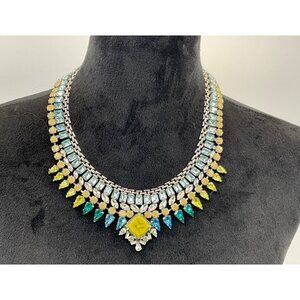 BCBGMAXAZRIA Statement Necklace W/ Crystal Accents & Yellow Center Stone Multico
